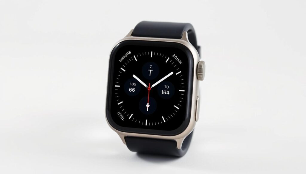 Apple Watch Series 10 cu ecran mare și design subțire, afișând funcțiile de monitorizare a sănătății