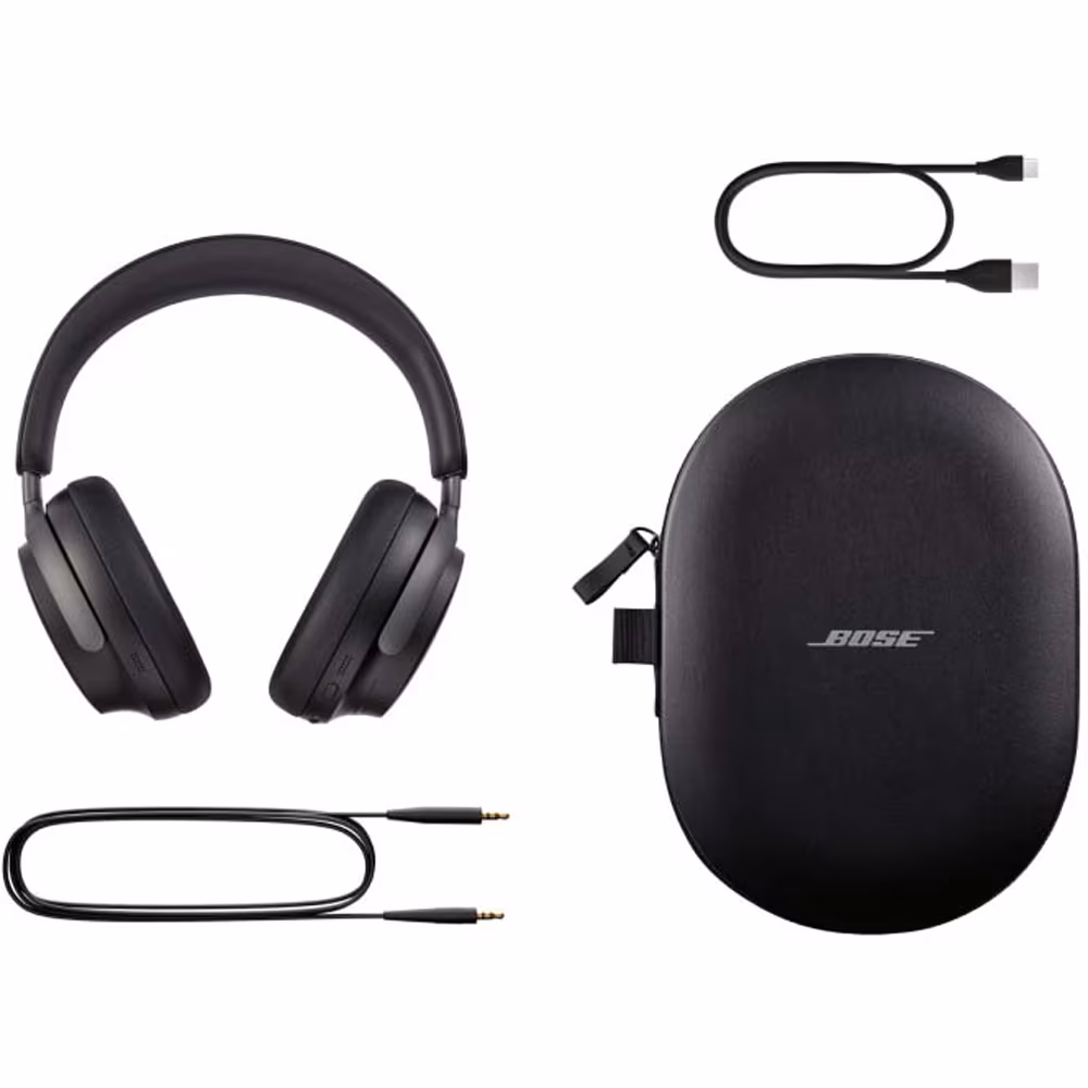 Căștile Bose QuietComfort Ultra prezentate din mai multe unghiuri, evidențiind confortul și tehnologia de anulare a zgomotului Căștile Bose QuietComfort Ultra prezentate din mai multe unghiuri, evidențiind confortul și tehnologia de anulare a zgomotului