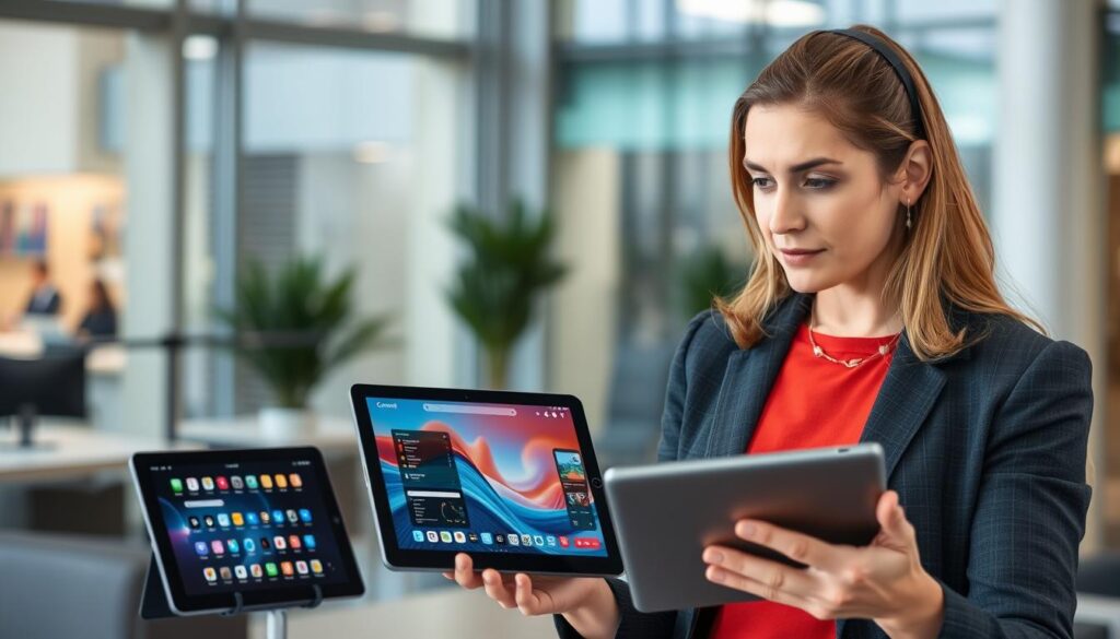 Persoană alegând o tabletă potrivită pentru nevoile sale