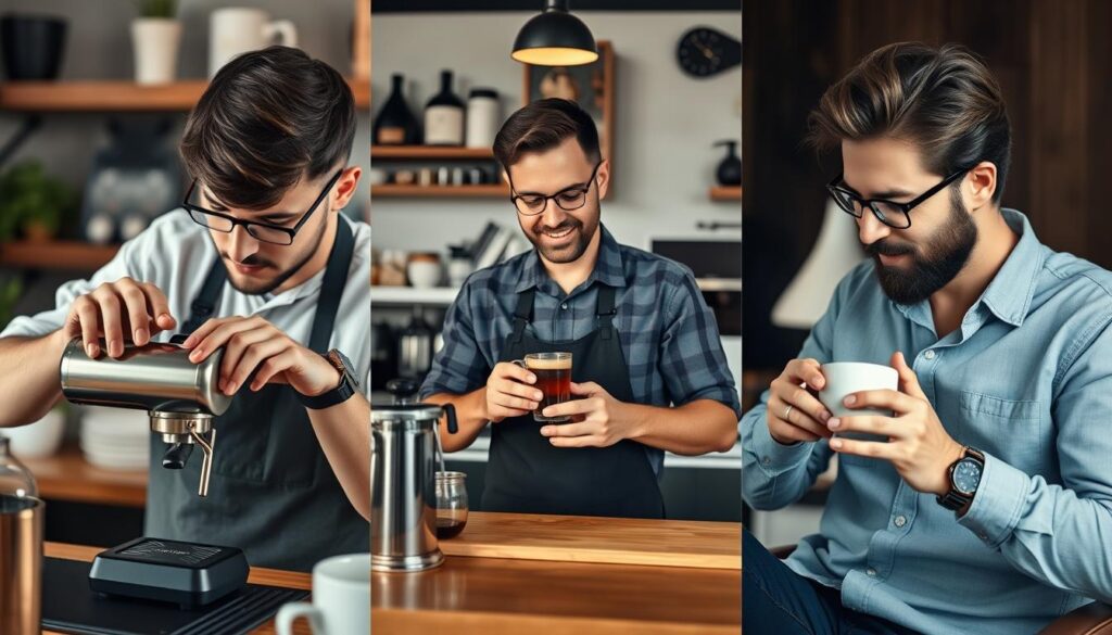 Diferite tipuri de utilizatori de expresoare de cafea în diverse situații