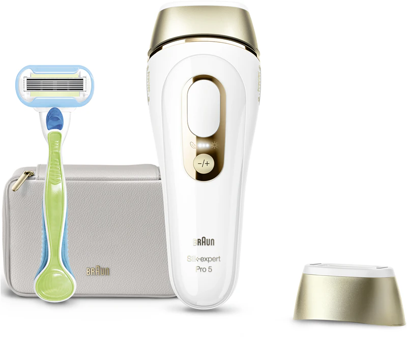Epilatorul IPL Braun Silk-expert PRO 5 PL5237, unul dintre cele mai bune epilatoare 2025, cu accesoriile sale