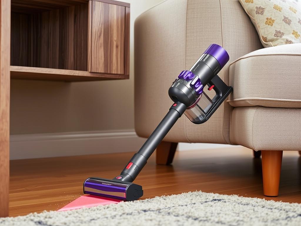 Aspirator Dyson V12 Slim Detect Absolute demonstrând manevrabilitatea în spații greu accesibile