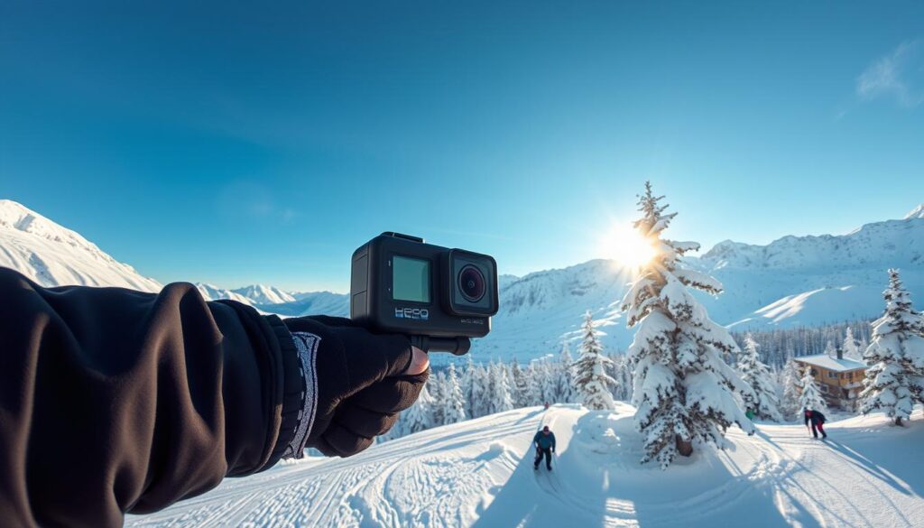 GoPro HERO12 Black folosită în timpul snowboarding-ului