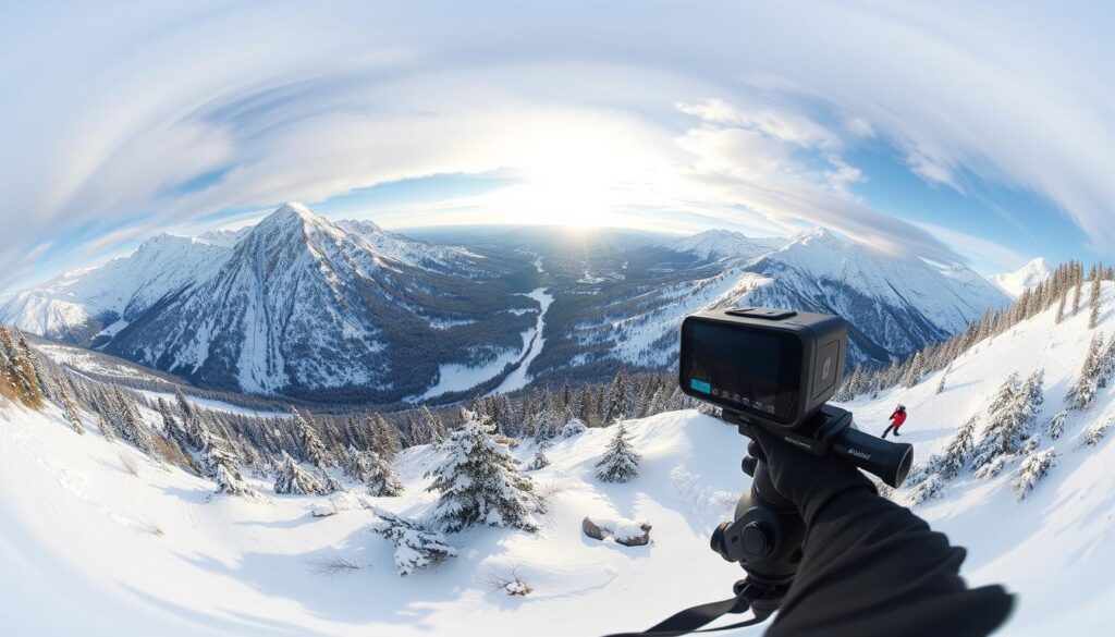 Insta360 X3 capturând peisaje montane la 360 grade