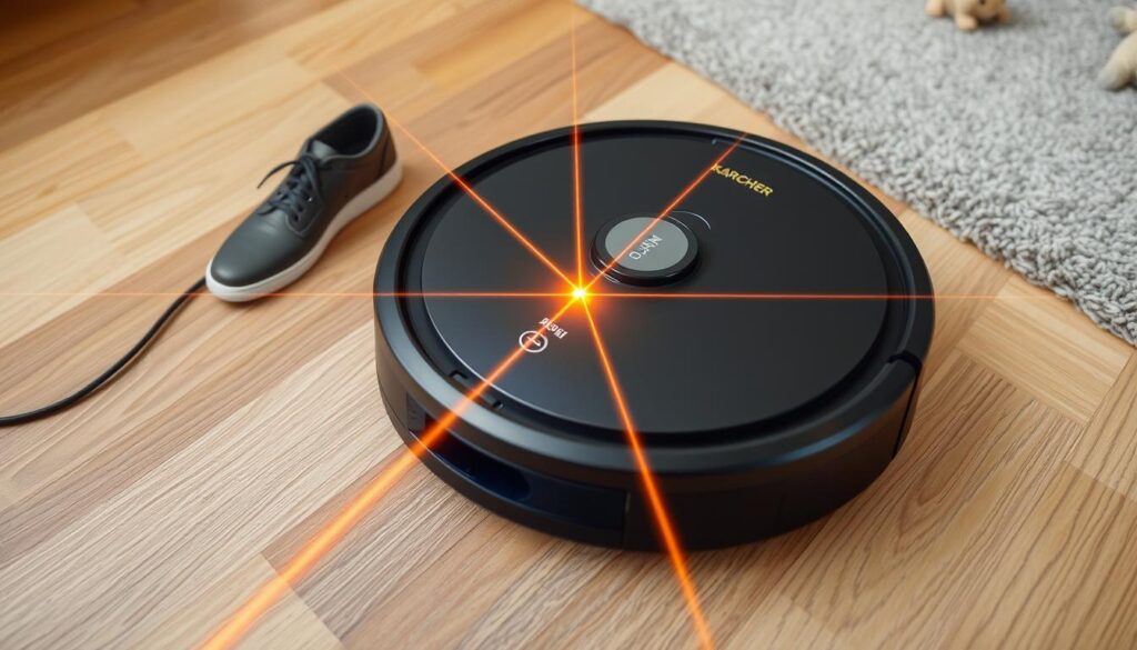 Kärcher Aspirator robot RCV 5 Comfort detectând și ocolind obstacole Kärcher Aspirator robot RCV 5 Comfort detectând și ocolind obstacole