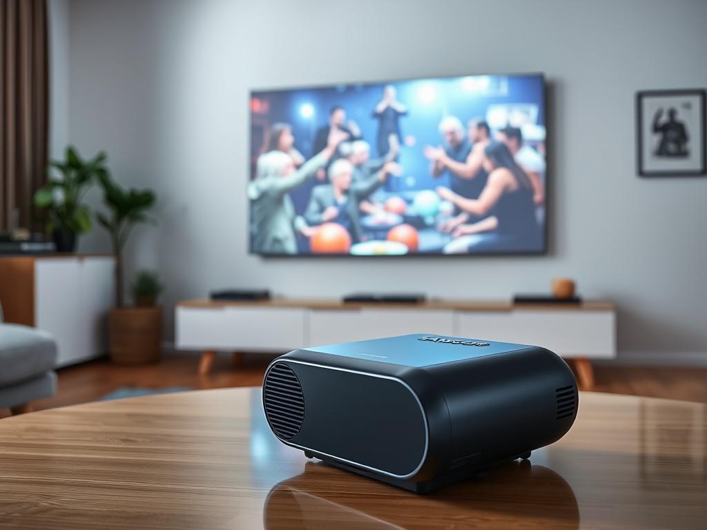 Samsung The Freestyle Gen2 proiectând un film pe perete într-un apartament modern