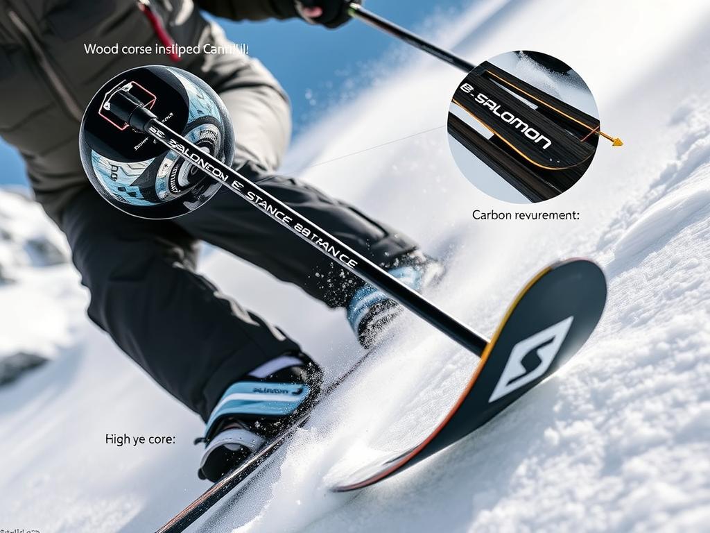 Schiuri Salomon E STANCE 84 2025 în acțiune pe o pantă abruptă Schiuri Salomon E STANCE 84 2025 în acțiune pe o pantă abruptă