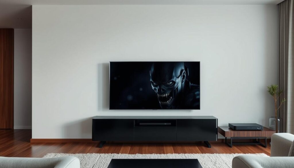 Televizor LG OLED M5 2025 cu design wireless și zero cabluri vizibile într-un living elegant