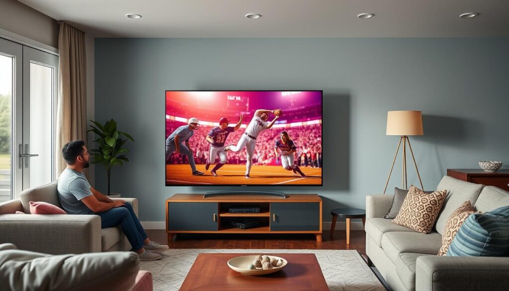 Televizor LG UT8100 2025 într-un living modern, afișând o imagine clară 4K