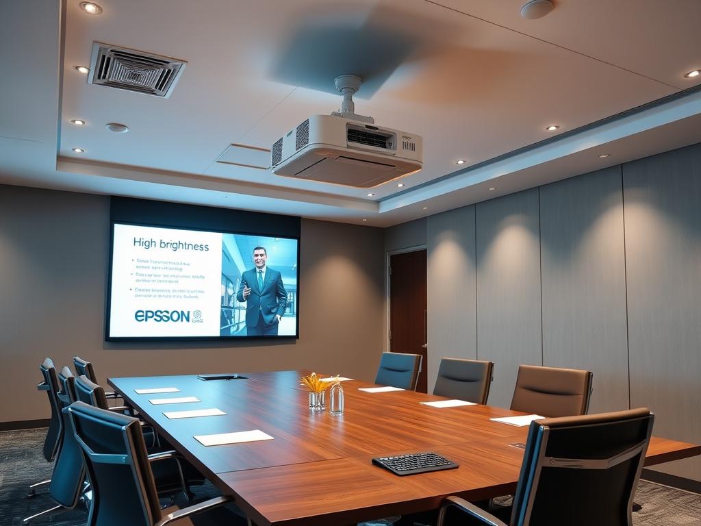 Videoproiector Epson EB-2250U proiectând o imagine clară într-o sală de conferințe