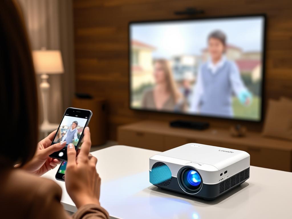 Videoproiector Loosafe YG430 WiFi conectat la un smartphone