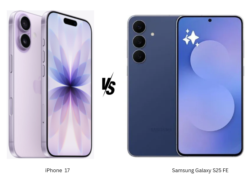 Comparație între ecranele iPhone 17 vs Samsung S25 2025, arătând diferențele de luminozitate și culori