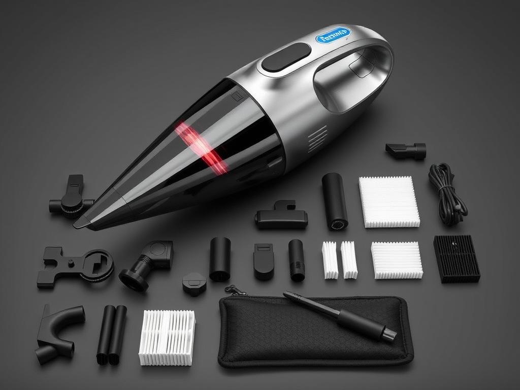 Aspirator auto Techone Vaccu Pro cu accesorii, oferind cel mai bun raport calitate-preț pentru un aspirator auto în România în 2025