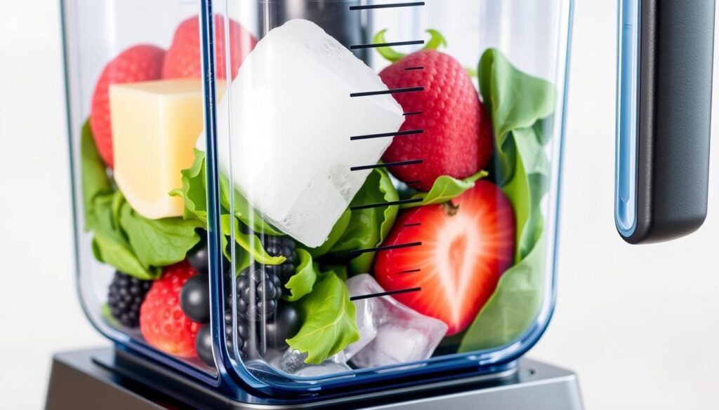 Blender procesând ingrediente pentru smoothie-uri