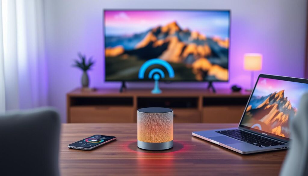 Boxă Bluetooth conectată la diverse dispozitive într-o casă din România