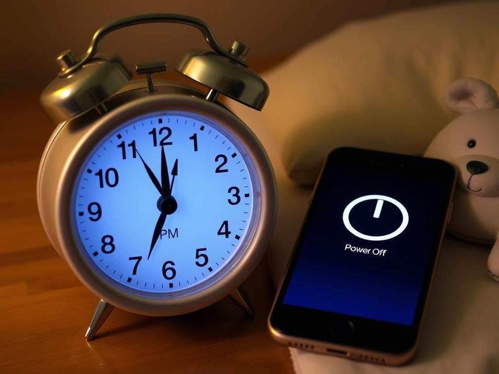Ceas arătând ora de deconectare de la ecrane înainte de culcare Ceas arătând ora de deconectare de la ecrane înainte de culcare