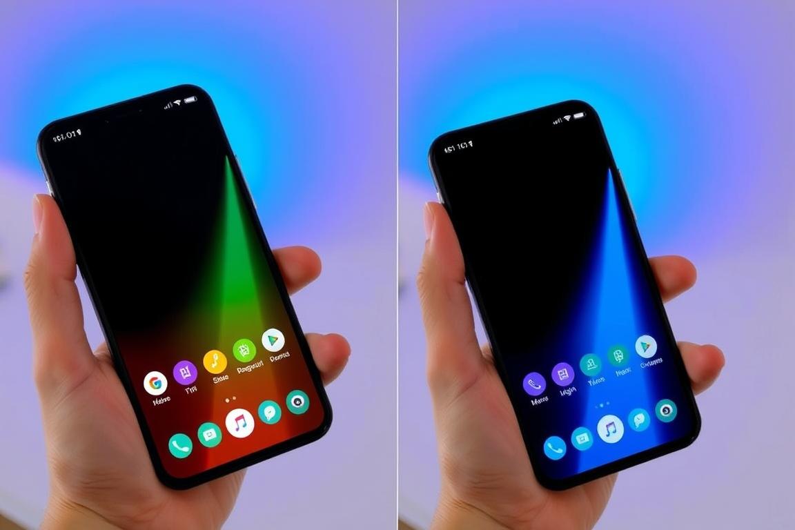 Comparație între modul luminos și modul întunecat pe un smartphone și impactul asupra emisiei de lumină albastră Comparație între modul luminos și modul întunecat pe un smartphone și impactul asupra emisiei de lumină albastră