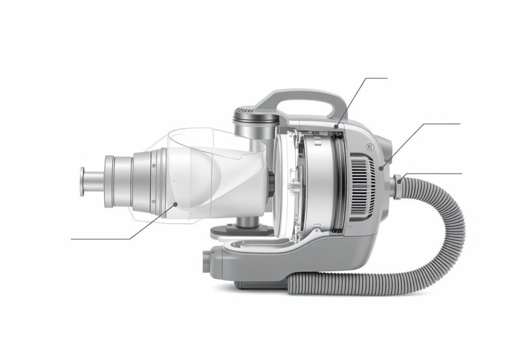 Componentele unui aspirator clasic cu sac Componentele unui aspirator clasic cu sac