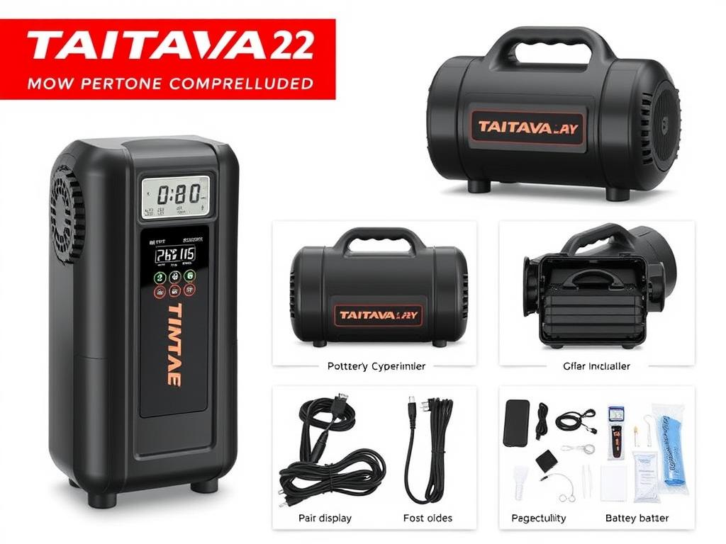 Compresor auto portabil TAITAVA T2500-2 cu acumulator și afișaj digital Compresor auto portabil TAITAVA T2500-2 cu acumulator și afișaj digital