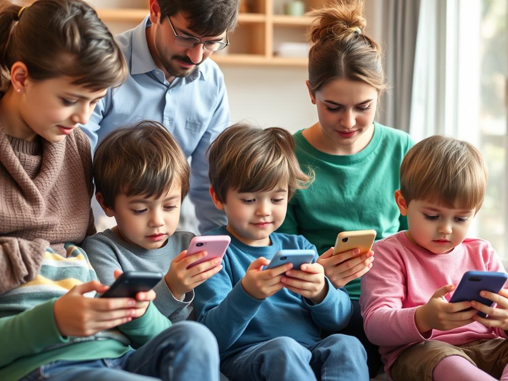 Copii de diferite vârste utilizând telefoane mobile sub supravegherea părinților Copii de diferite vârste utilizând telefoane mobile sub supravegherea părinților