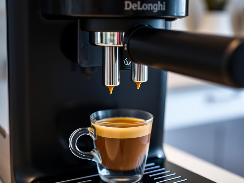 Espressor automat DeLonghi Magnifica S ECAM 22.110.B preparând un espresso perfect Espressor automat DeLonghi Magnifica S ECAM 22.110.B preparând un espresso perfect