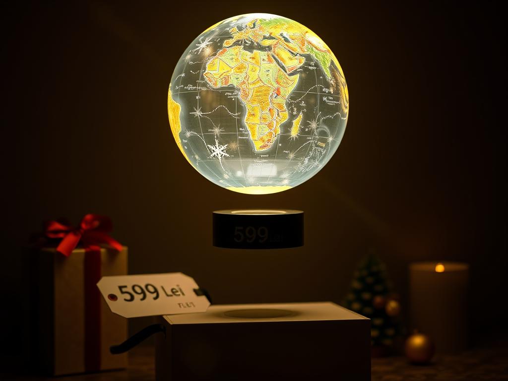 Glob pamântesc magnetic plutitor cu iluminare LED pentru cadouri de Crăciun 2025 în România Glob pamântesc magnetic plutitor cu iluminare LED pentru cadouri de Crăciun 2025 în România