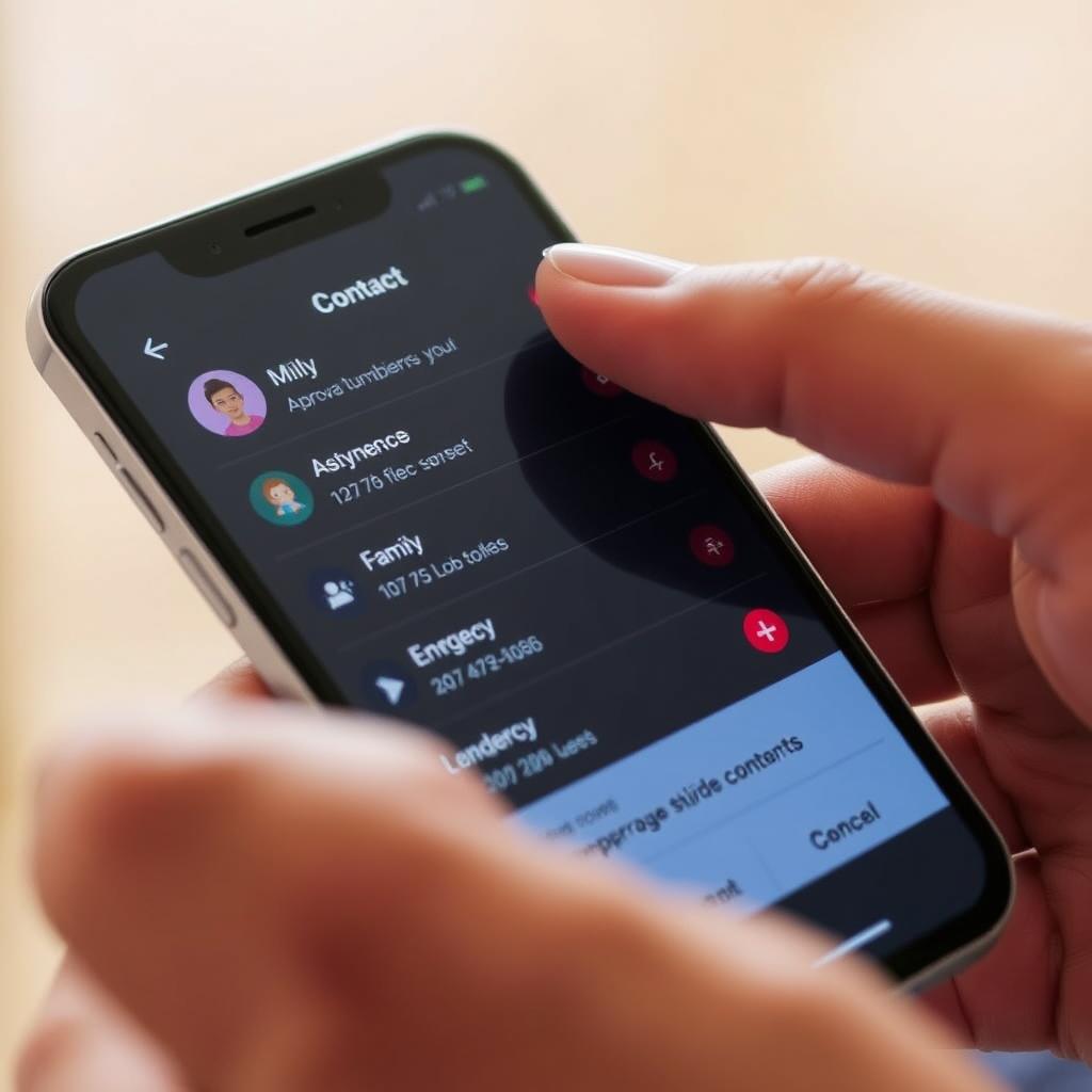 Interfața de gestionare a contactelor pe un telefon cu atenția copiilor