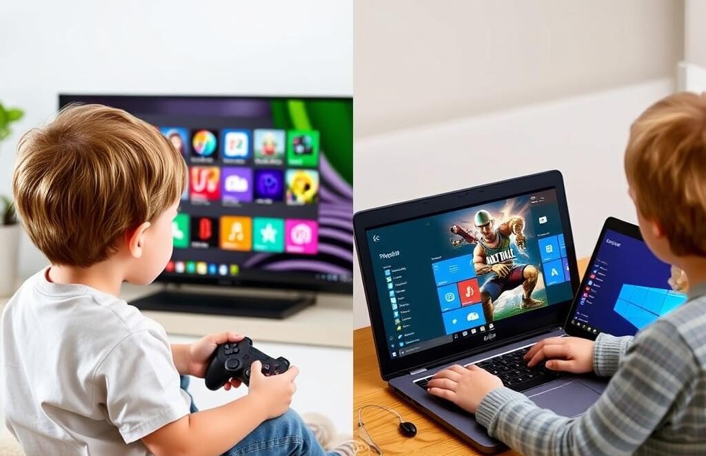 Interfețe utilizator pentru laptop gaming vs consolă pentru copii Interfețe utilizator pentru laptop gaming vs consolă pentru copii