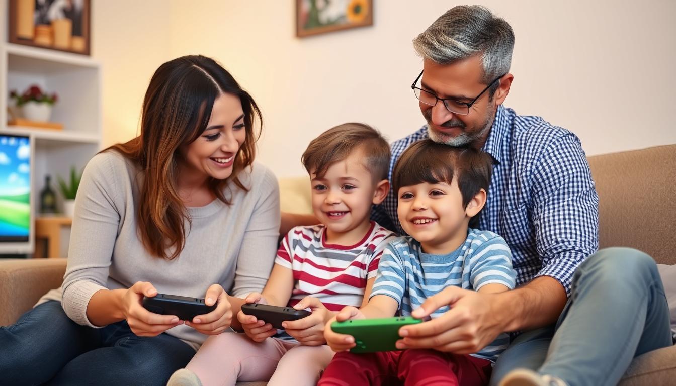 Părinți și copii folosind împreună laptop gaming vs consolă Părinți și copii folosind împreună laptop gaming vs consolă