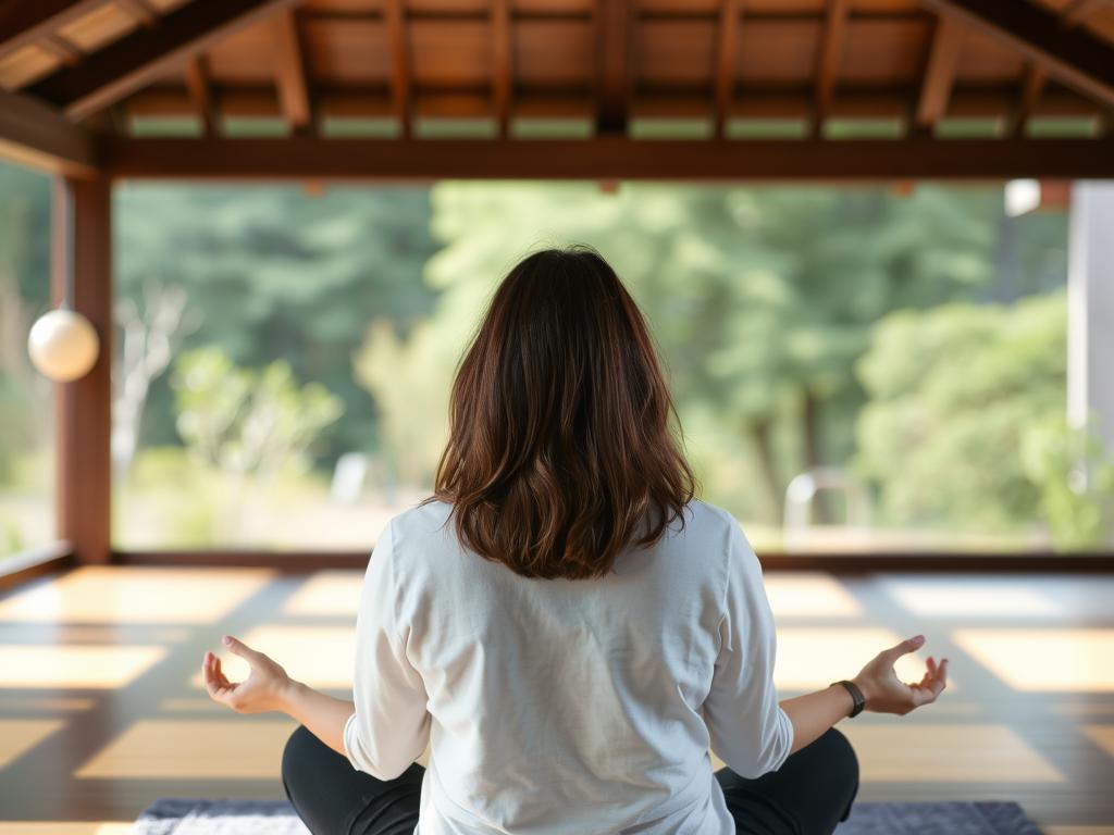 Persoană care practică mindfulness ca strategie pentru reducerea dependenței de telefon