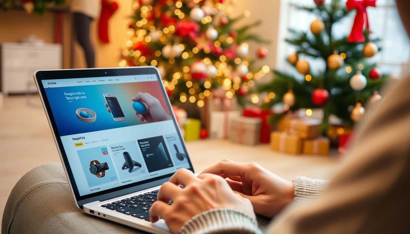 Persoană căutând gadgeturi online pentru cadouri de Crăciun 2025 în România Persoană căutând gadgeturi online pentru cadouri de Crăciun 2025 în România