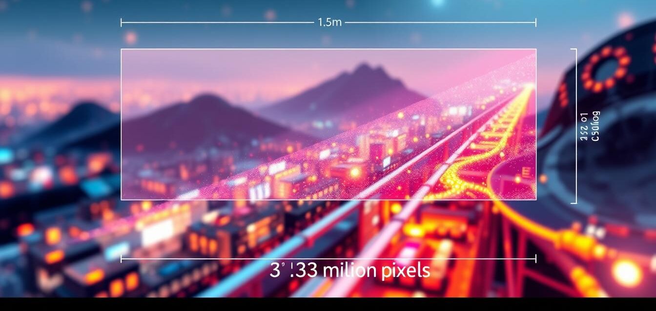 Reprezentare grafică a rezoluției 8K (7680x4320) arătând densitatea impresionantă de pixeli