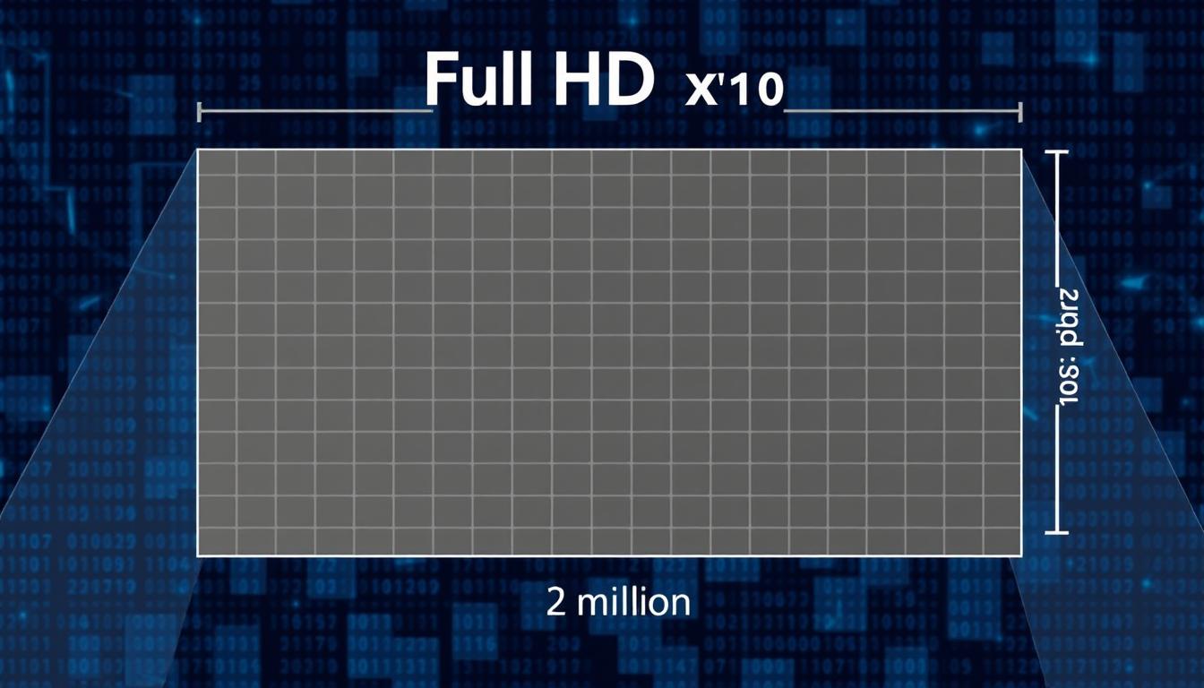 Reprezentare grafică a rezoluției Full HD (1920x1080) cu detalii despre numărul de pixeli