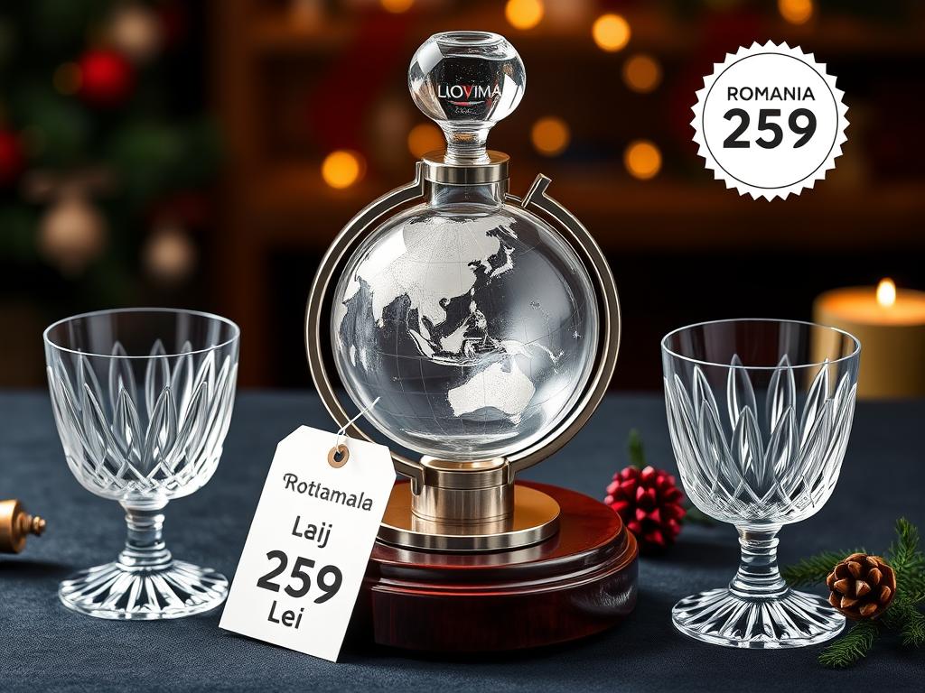 Set decantor de băuturi rotativ cu pahare pentru cadouri de Crăciun 2025 în România Set decantor de băuturi rotativ cu pahare pentru cadouri de Crăciun 2025 în România