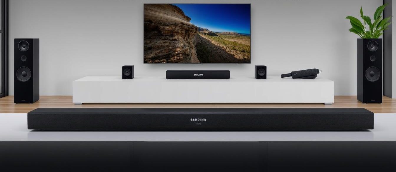 Soundbar Samsung HW-Q990D cu subwoofer și difuzoare surround