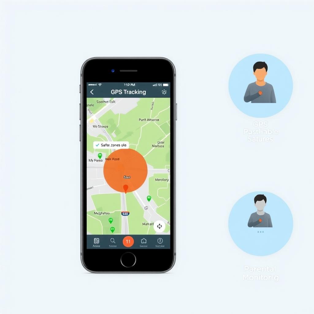 Telefon cu atenția copiilor cu funcția de urmărire GPS activată pe ecran
