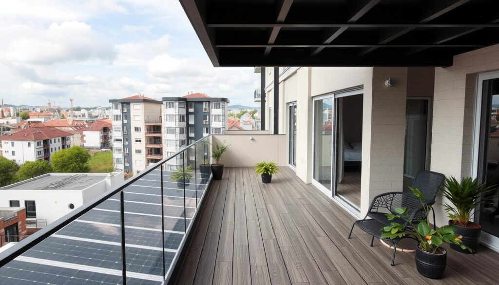 Terasă de apartament din Cluj-Napoca cu panouri solare