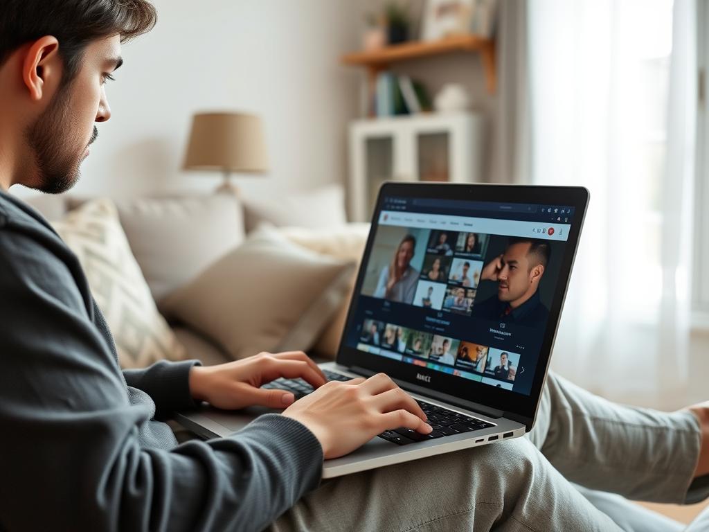 Utilizator obișnuit folosind un laptop Full HD pentru activități zilnice Utilizator obișnuit folosind un laptop Full HD pentru activități zilnice