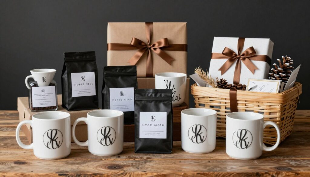 Cadouri personalizate pentru iubitorii de cafea, inclusiv căni gravate și coșuri cadou tematice