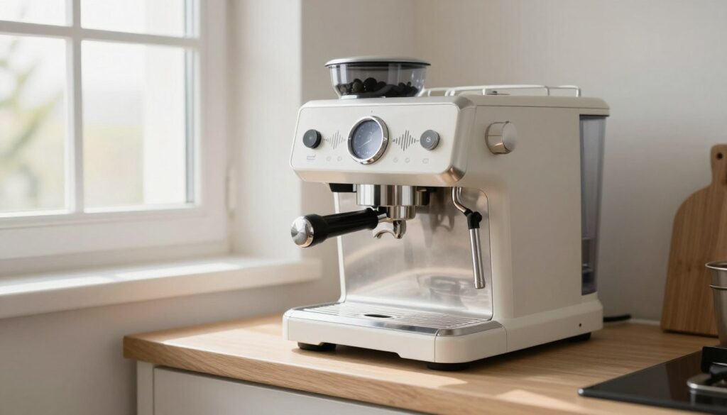 Espressor silențios modern într-un apartament, ilustrând funcționarea discretă a unui espressoare silențioase pentru apartament