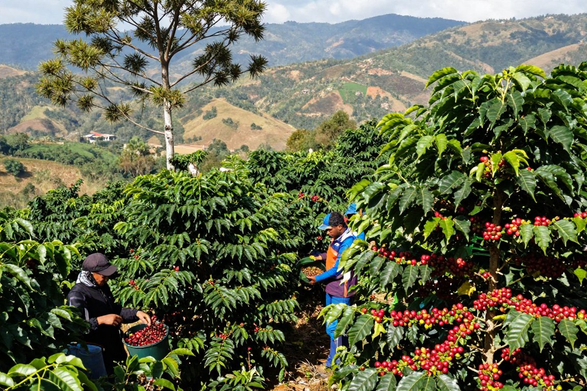 Plantație de cafea Arabica la altitudine înaltă, arătând condițiile ideale de creștere Plantație de cafea Arabica la altitudine înaltă, arătând condițiile ideale de creștere