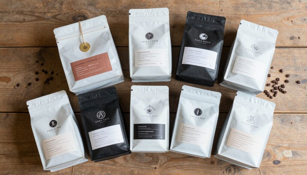 Selecție de cafele de specialitate din diferite regiuni, ambalate frumos ca și cadouri pentru iubitorii de cafea