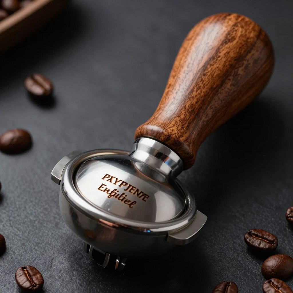 Tamper pentru espresso gravat cu un mesaj personalizat, cadou elegant pentru iubitorii de cafea