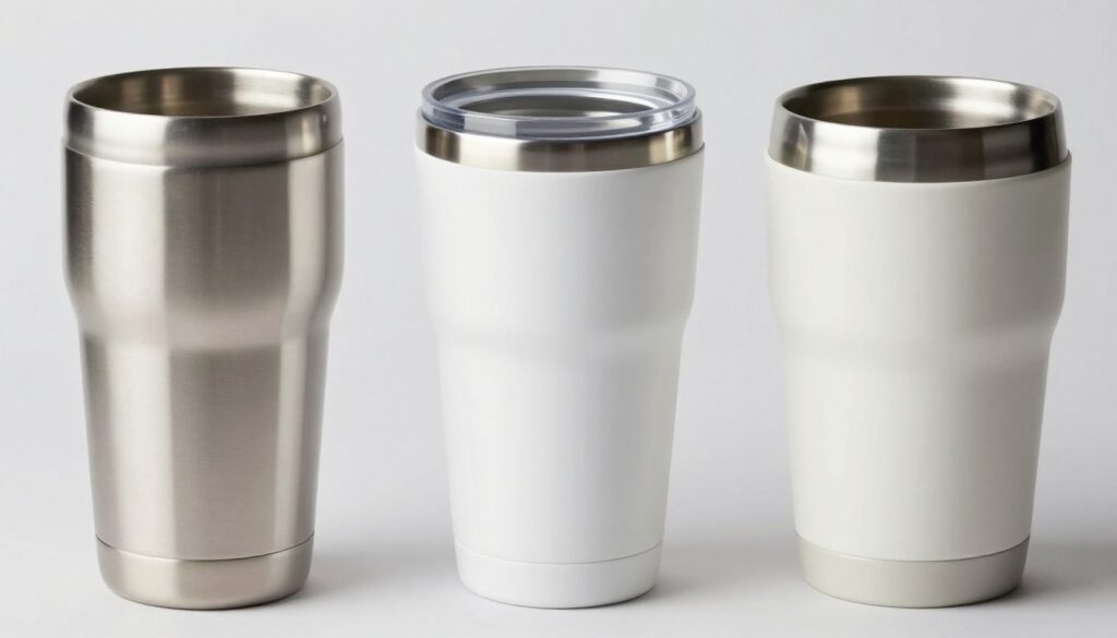 Diferite tipuri de căni termos aranjate pentru comparație Diferite tipuri de căni termos aranjate pentru comparație