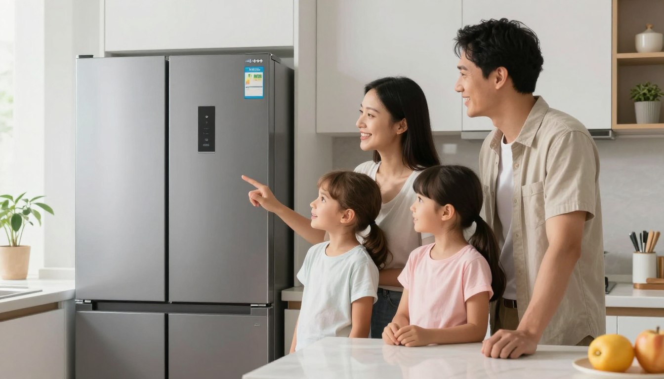 Familie din România bucurându-se de beneficiile unui electrocasnic eficient energetic A+++ Familie din România bucurându-se de beneficiile unui electrocasnic eficient energetic A+++