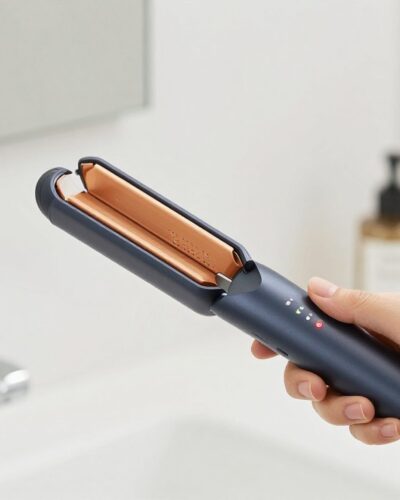 Femeie care folosește o placă de păr modernă cu tehnologie avansată