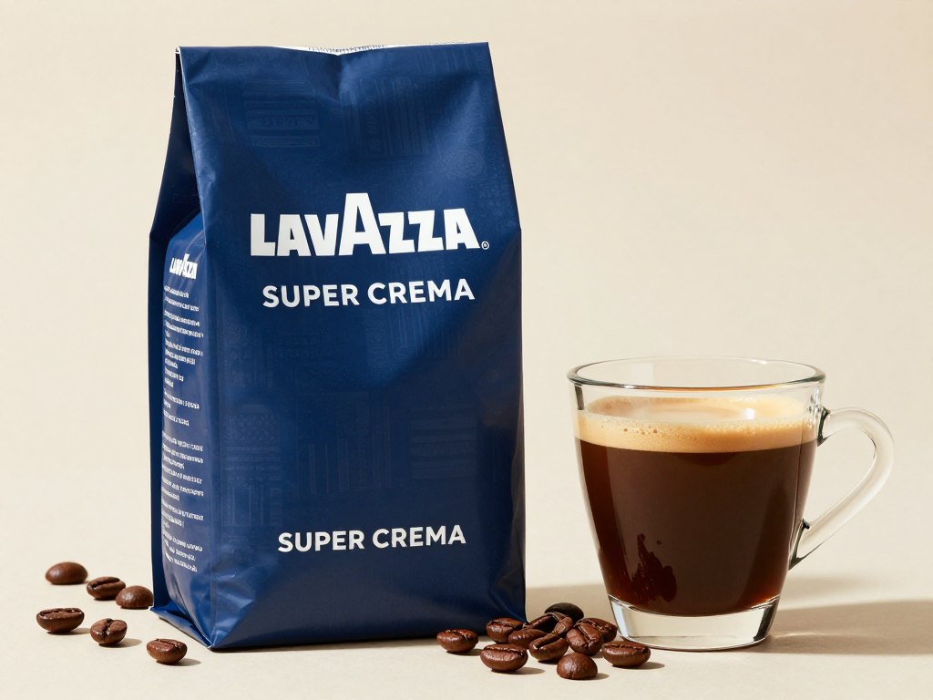 Pachet de cafea boabe Lavazza Super Crema cu un espresso cremos preparat din aceste boabe Pachet de cafea boabe Lavazza Super Crema cu un espresso cremos preparat din aceste boabe