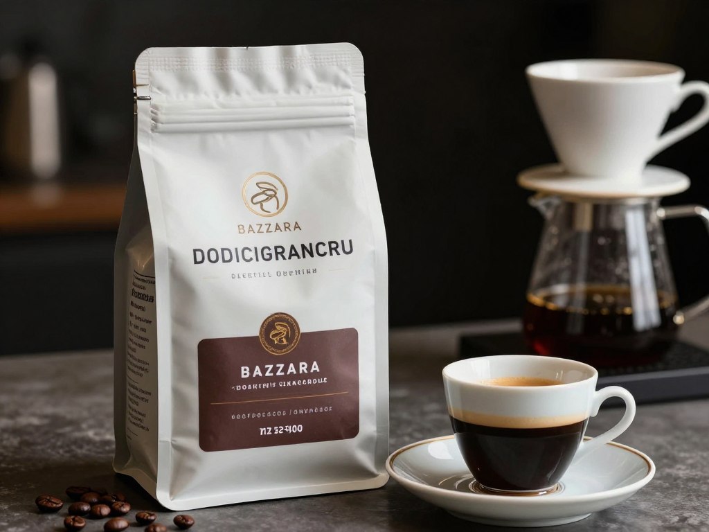 Pachet elegant de cafea boabe Bazzara Dodicigrancru cu o ceașcă de espresso și accesorii de degustare Pachet elegant de cafea boabe Bazzara Dodicigrancru cu o ceașcă de espresso și accesorii de degustare