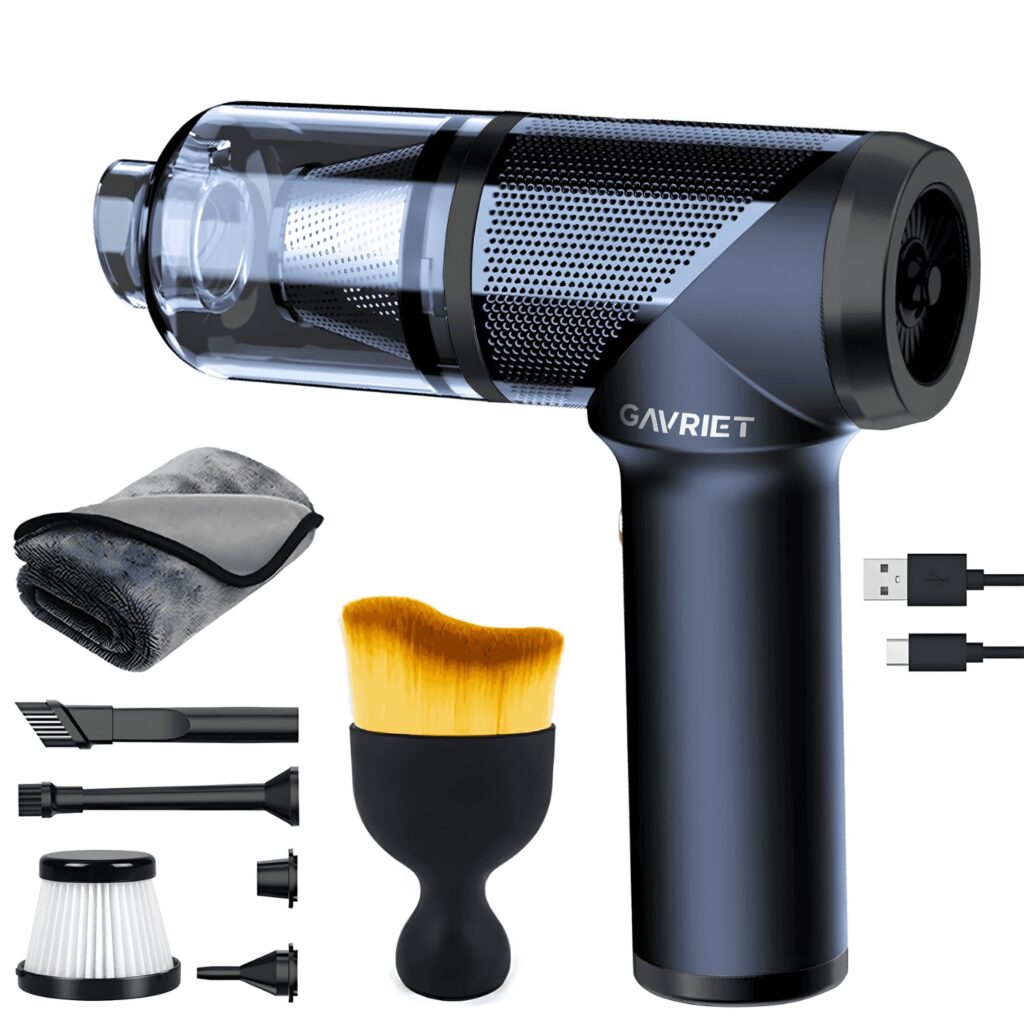 Aspirator auto modern cu accesorii și specificații tehnice evidențiate pentru cel mai bun aspirator auto în România în 2025