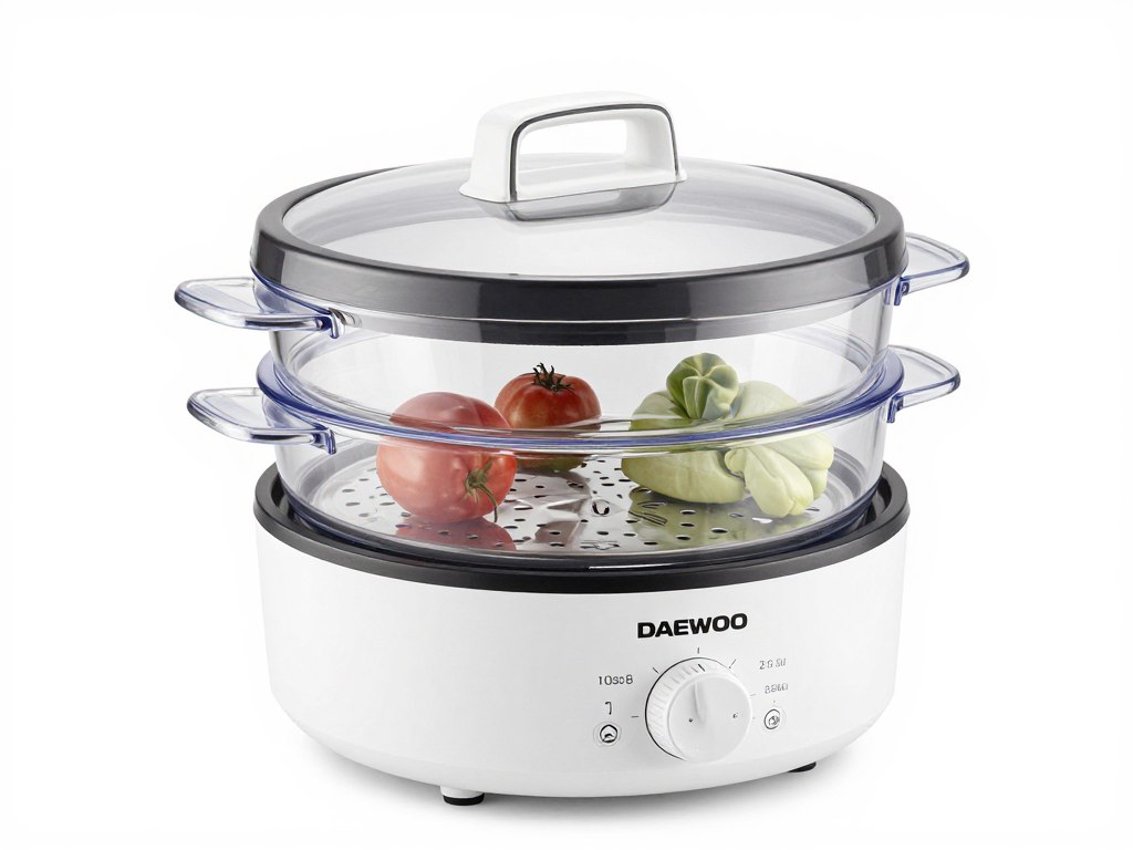 Aparat de gătit cu aburi Daewoo DFS900W cu trei vase transparente